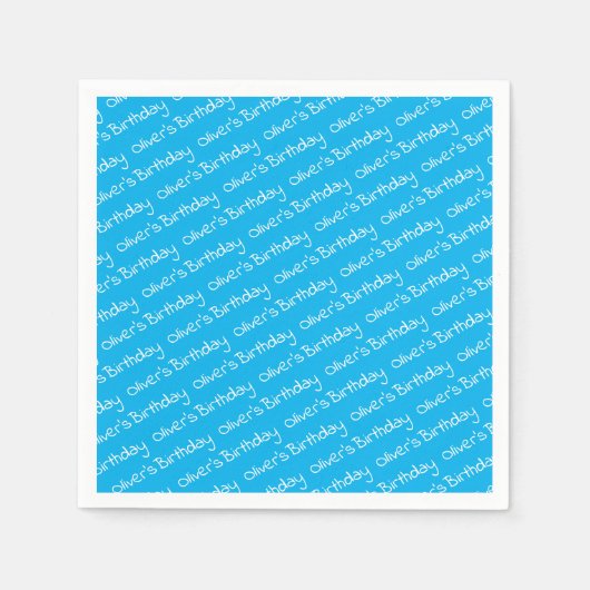 ボーイパーソナライズされたズネーム誕生日ブルーパーティー スタンダードカクテルナプキン (正面)