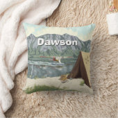 ボーイパーソナライズされたズルームウッドランドキャンピングマウンテン クッション (ブランケット)