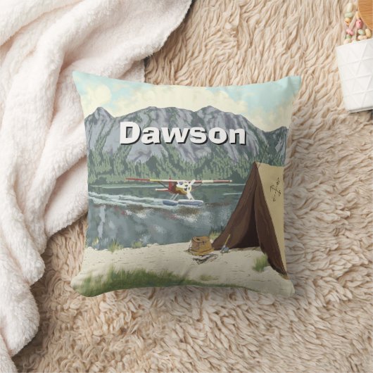 ボーイパーソナライズされたズルームウッドランドキャンピングマウンテン クッション (ブランケット)