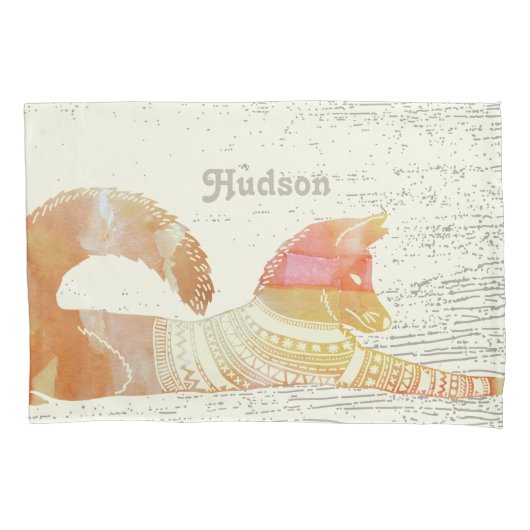 ボーイパーソナライズされたズルームキツネウッドのテクスチャ 枕カバー (正面)