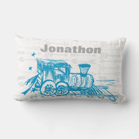 ボーイパーソナライズされたズルームグレーブルーショオトレイン ランバークッション (裏面)