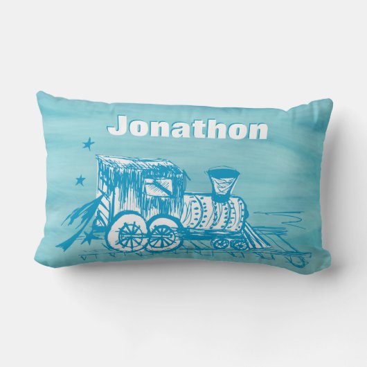 ボーイパーソナライズされたズルームブルー潮潮列車 ランバークッション (裏面)