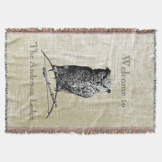 ボーイパーソナライズされたズルームヴィンテージフクロウ スローブランケット (正面)