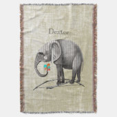 ボーイパーソナライズされたズルームヴィンテージ象 スローブランケット (正面縦)
