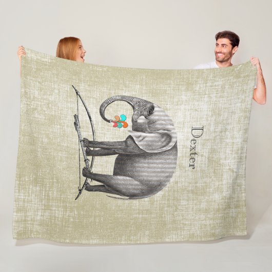 ボーイパーソナライズされたズルームヴィンテージ象 フリースブランケット (インサイチュ)
