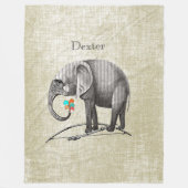 ボーイパーソナライズされたズルームヴィンテージ象 フリースブランケット (正面)