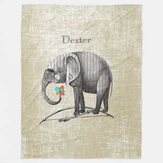 ボーイパーソナライズされたズルームヴィンテージ象 フリースブランケット (正面)
