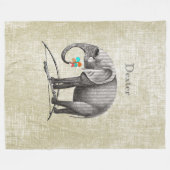 ボーイパーソナライズされたズルームヴィンテージ象 フリースブランケット (正面(横))