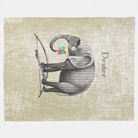 ボーイパーソナライズされたズルームヴィンテージ象 フリースブランケット (正面(横))