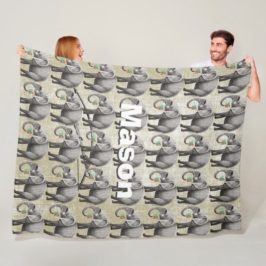 ボーイパーソナライズされたズルームヴィンテージ象 フリースブランケット (インサイチュ)