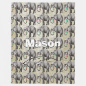 ボーイパーソナライズされたズルームヴィンテージ象 フリースブランケット (正面)