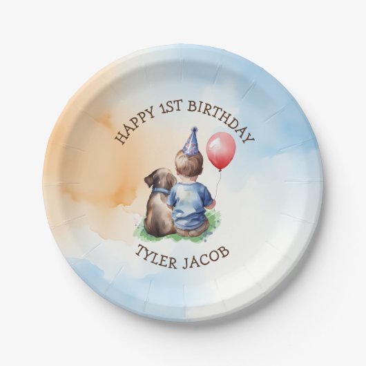 ボーイパーソナライズされたズ・ファースト誕生日 ペーパープレート (正面)