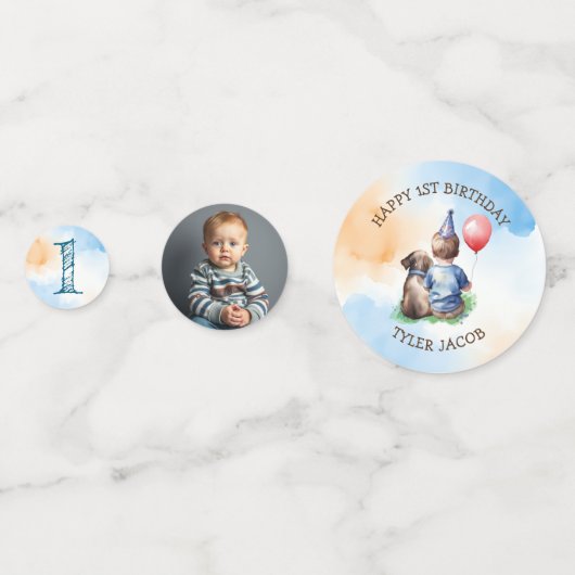 ボーイパーソナライズされたズ・ファースト誕生日 | 写真テンプレート コンフェッティ (裏面)