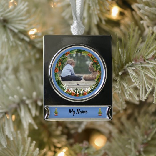 ボーイパーソナライズされたベビー初のクリスマス装飾 シルバープレートバナーオーナメント (ツリー)