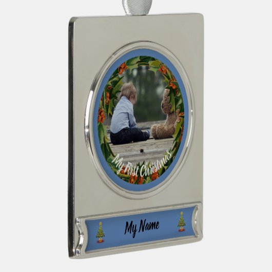 ボーイパーソナライズされたベビー初のクリスマス装飾 シルバープレートバナーオーナメント (右)