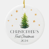 ボーイパーソナライズされたベビー初めてのクリスマスフェスティバルツリー セラミックオーナメント (裏面)