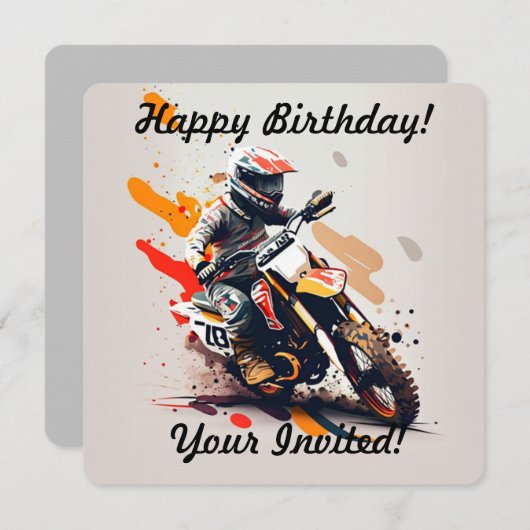 ボーイパーソナライズされたモトクロス招待状 招待状 (正面/裏面)