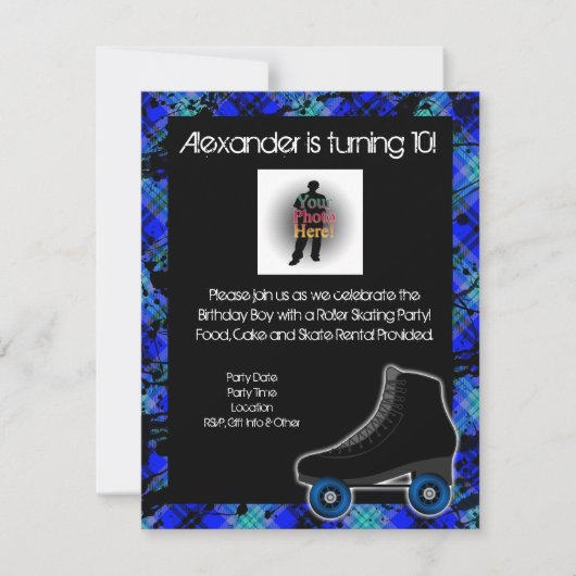 ボーイパーソナライズされたローラスケートで滑るパーティの招待状 招待状 (正面)