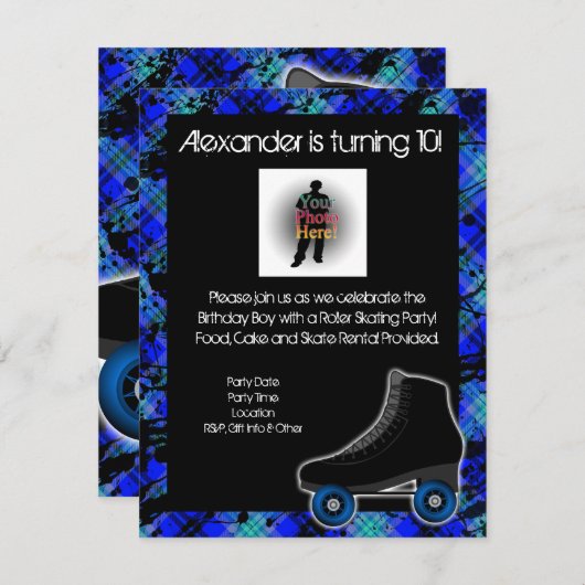 ボーイパーソナライズされたローラスケートで滑るパーティの招待状 招待状 (正面/裏面)