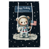 ボーイパーソナライズされた抱き枕と宇宙ベアテーマ ミディアムペーパーバッグ (裏面)