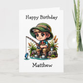 ボーイパーソナライズされた魚釣り |カラーリングページ誕生日 カード (正面)