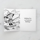 ボーイパーソナライズされた魚釣り |カラーリングページ誕生日 カード (内部)