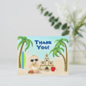 ボーイビーチベビーサンドキャッスルアンドサーフボードサンキュー ポストカード (スタンド正面)