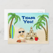 ボーイビーチベビーサンドキャッスルアンドサーフボードサンキュー ポストカード (正面/裏面)