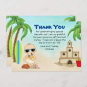 ボーイビーチベビーサンドキャッスルンサーフボードベビーシャワー サンキューカード (正面/裏面)
