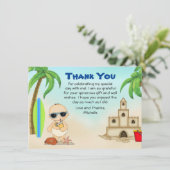 ボーイビーチベビーサンドキャッスルンサーフボードベビーシャワー サンキューカード (スタンド正面)