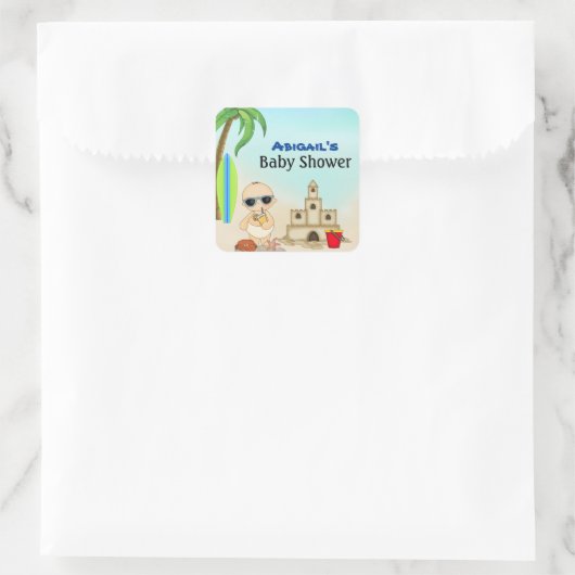 ボーイビーチベビーサンドキャッスルンサーフボードベビーシャワー スクエアシール (バッグ)