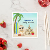 ボーイビーチベビーサンドキャッスルンサーフボードベビーシャワー スタンダードカクテルナプキン (インサイチュ)