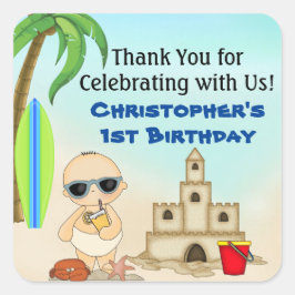 ボーイビーチベビーサンドキャッスルンサーフボード1st誕生日 スクエアシール