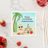 ボーイビーチベビーサンドキャッスルンサーフボード1st誕生日 スタンダードカクテルナプキン (インサイチュ)