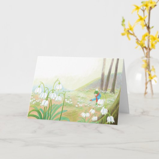 ボーイピッキング春雪片イラストレーション カード (黄色い花)
