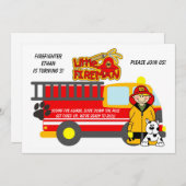 ボーイファイアーファイターファイアートラック誕生日招待状 招待状 (正面/裏面)