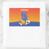 ボーイファイブ誕生日スポーツボール 長方形シール (バッグ)