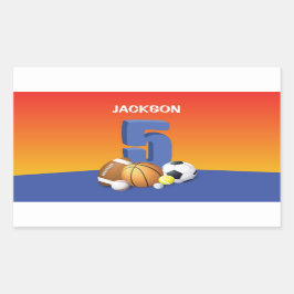 ボーイファイブ誕生日スポーツボール 長方形シール