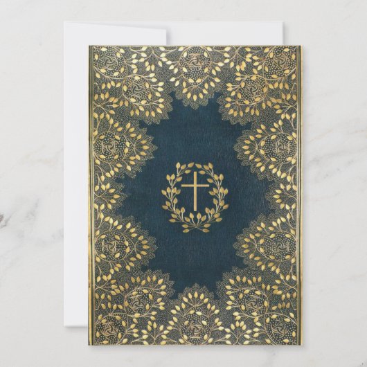 ボーイファーストコミュニオンブルーエレガント金ゴールド離れクロス 招待状 (裏面)