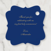 ボーイファーストコミュニオンブルー王室のヴィンテージ金ゴールドクレスト フェイバータグ (裏面)