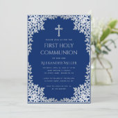 ボーイファーストコミュニオンブルー王室のヴィンテージ離れズ 招待状 (スタンド正面)