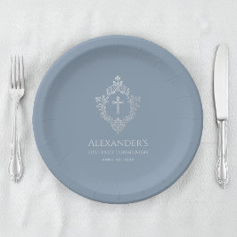 ボーイファーストコミューニオンダスティブルーヴィンテージクレストクロス ペーパープレート
