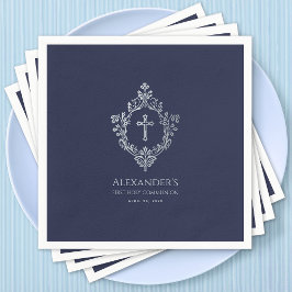 ボーイファーストコミューニオンネイビーブルーヴィンテージクロスクレスト スタンダードカクテルナプキン