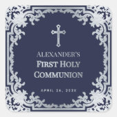 ボーイファーストコミューニオンネイビーブルーヴィンテージフェイクシルバー スクエアシール (正面)