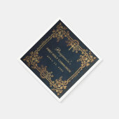 ボーイファーストコミューニオンネイビーブルーヴィンテージ金ゴールドつる植物 スタンダードカクテルナプキン (角)
