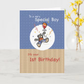 ボーイファーストテディベアバルーン誕生日 カード (黄色い花)