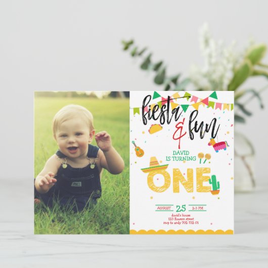 ボーイファーストフィエスタ誕生日フォト写真 招待状 (スタンド正面)