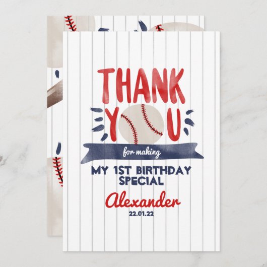 ボーイファーストベースボール誕生日サンキューカード サンキューカード (正面/裏面)