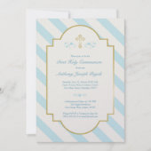 ボーイファーストホーリーコミュニオン招待状ブルーストライプズ 招待状 (正面)