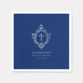 ボーイファーストヴィンテージクレストクロス王室のブルー スタンダードカクテルナプキン (正面)